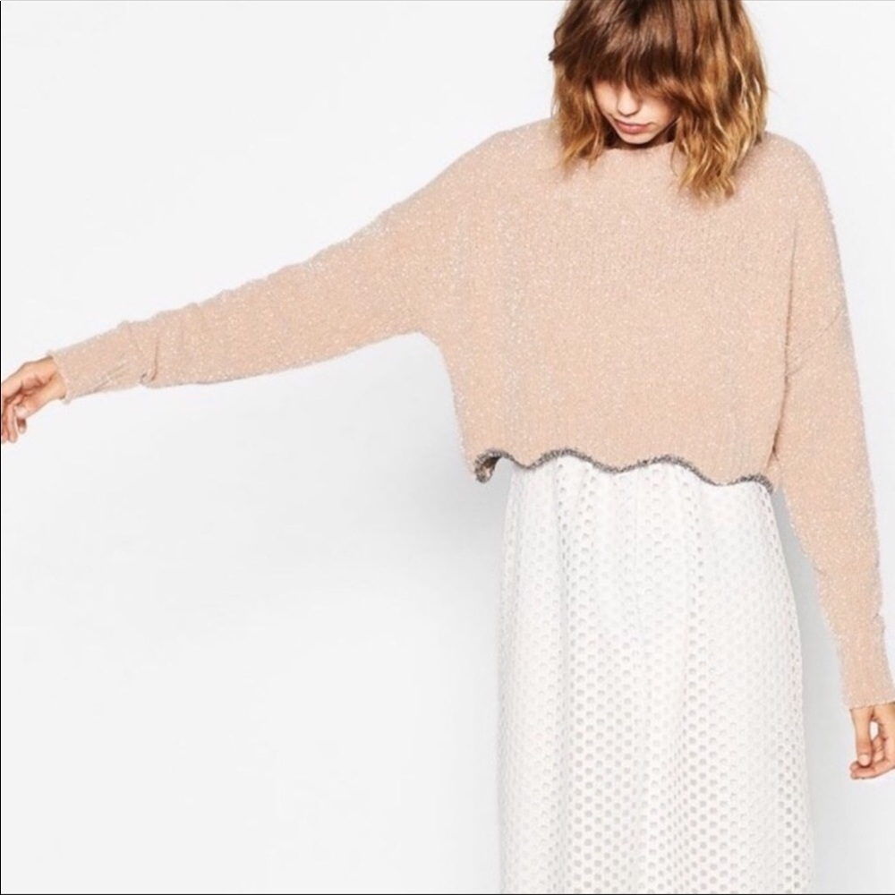 Zara Pink Knit Cropped Sweater Size S